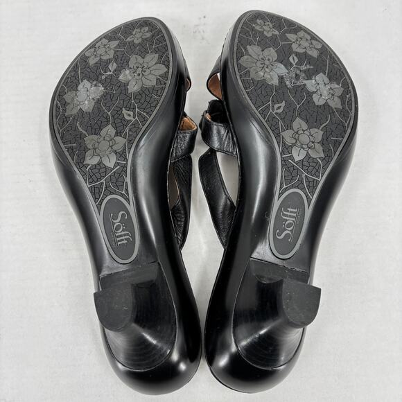 Sofft Heeled Sandals Women's Size 9 Black Leather Slip On Strappy Open Toe - Picture 8 of 9